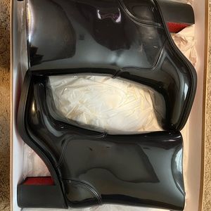 Christian Louboutin Black Heeled Boots with Red Soles - shoe bags no box